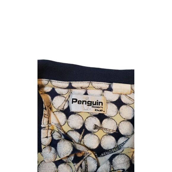 Vintage Penguin Sport Polo Shirt Mens Navy Medium All Over Golf Print Gorpcore - Picture 8 of 15